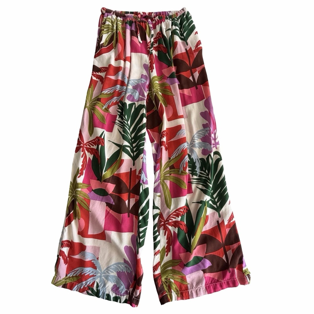 True Destinations Resort Wear Pants SZ XS Palazzo Beach Coverup Floral Tropical